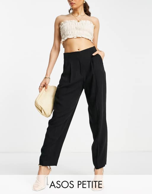 ASOS DESIGN linen straight leg pants in black