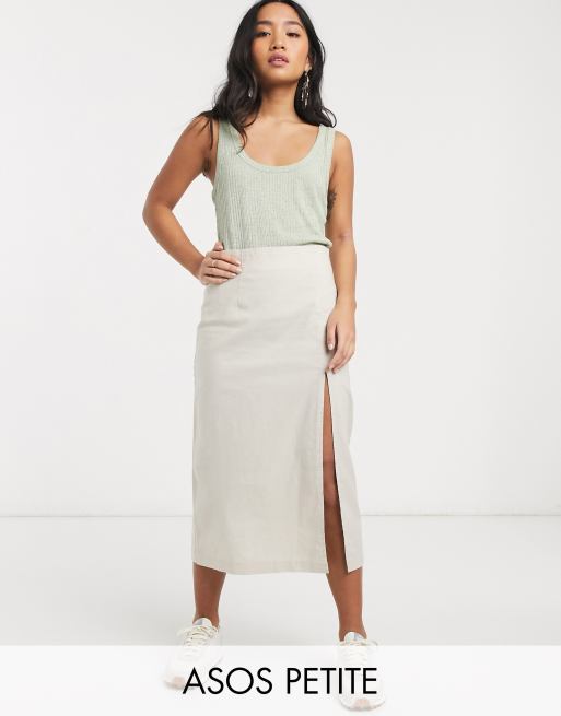 Petite linen sale midi skirt