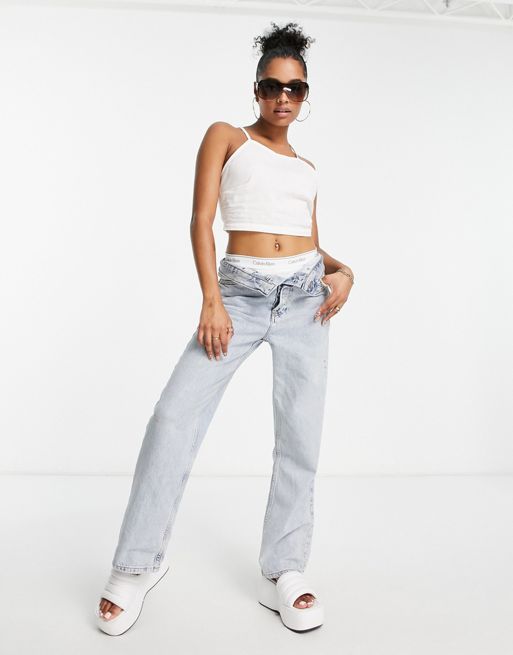 ASOS DESIGN square neck linen cropped sun top with tie back in ivory