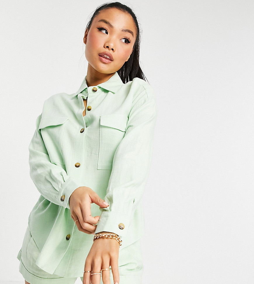 Asos Petite Asos Design Petite Linen Suit Shacket In Apple Green