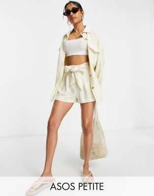 ASOS DESIGN Petite linen suit shacket in cream - ASOS Price Checker