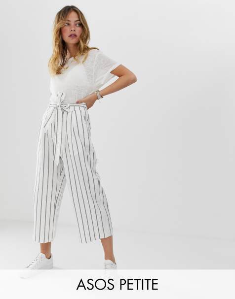 ASOS DESIGN Petite linen tie waist culottes in stripe