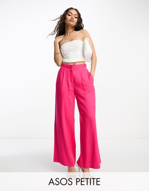 ASOS DESIGN Petite linen wide leg suit pants in hot pink