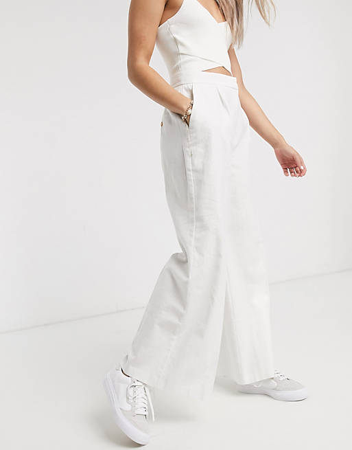 pantalons en chinos voor Broeken met rechte pijp Dad Short Van Linnenmix in het Wit Dames Kleding voor voor Broeken ASOS Asos Design Petite 