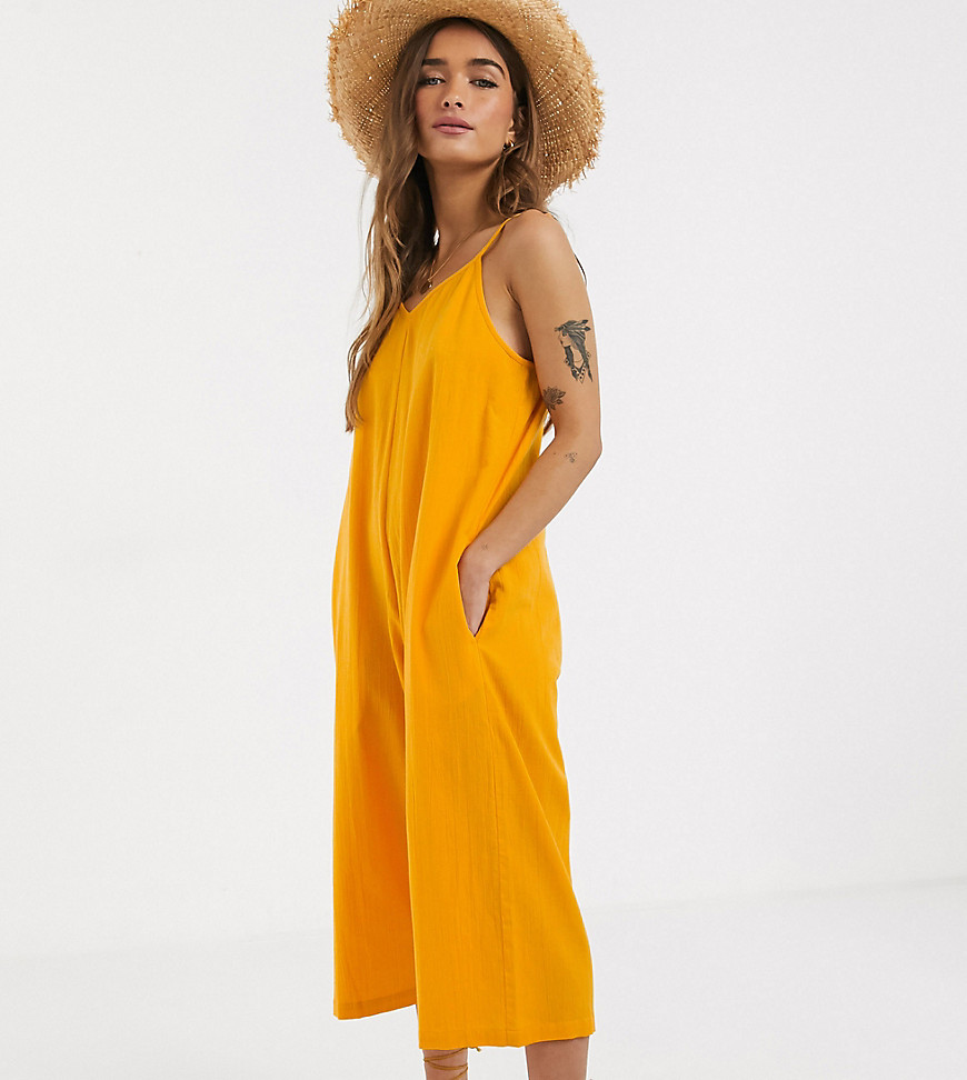 Asos Petite - Asos design petite - linnen loungecami-jumpsuit in oranje-multi