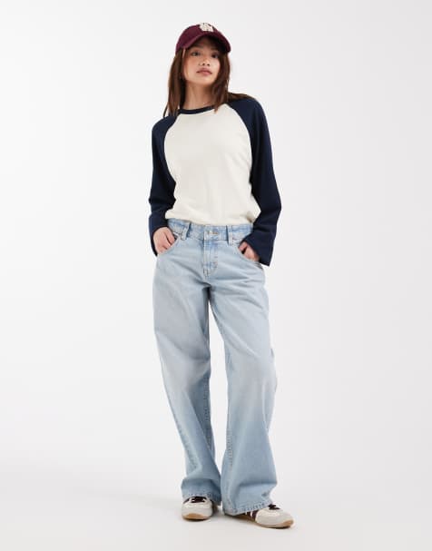 ASOS DESIGN Petite – Ljusa mellanblå, tvättade, baggy boyfriend-jeans i oversize - view 1