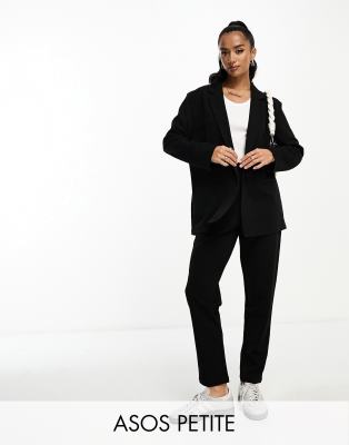 ASOS DESIGN Petite - Locker geschnittener Anzugblazer aus Jersey in Schwarz