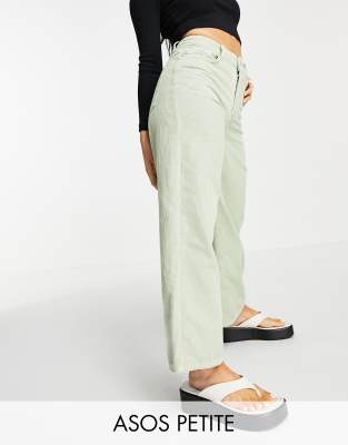 ASOS DESIGN Petite - Lockere Dad-Jeans mit hohem Bund aus Cord in Salbeigrün
