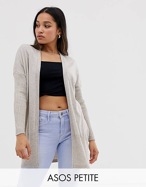 ASOS DESIGN Petite long line fine knit cardi in recycled blend