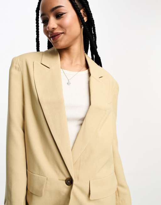 ASOS DESIGN Petite long line perfect blazer in stone