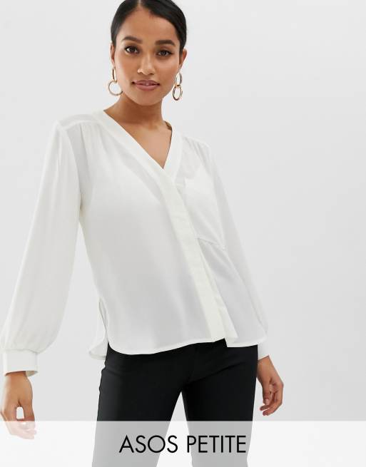 ASOS DESIGN long sleeve blouse with pocket detail in Black