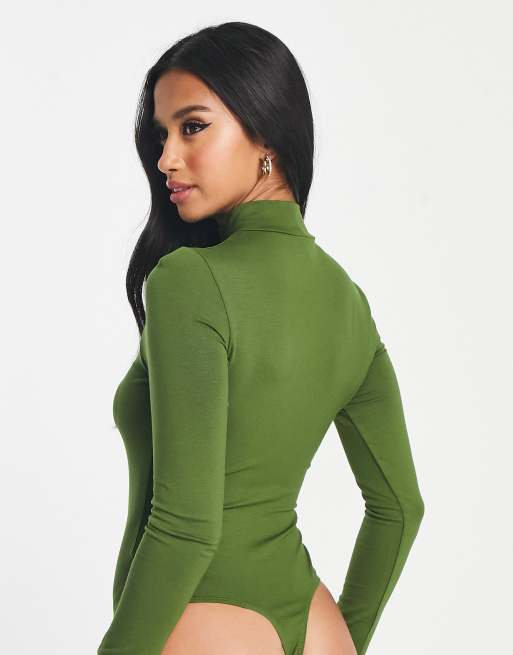 ASOS DESIGN Petite long sleeve bodysuit with turtle neck in dark