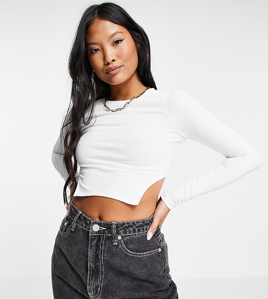 ASOS DESIGN Petite long sleeve crop top with side hem shaping in white