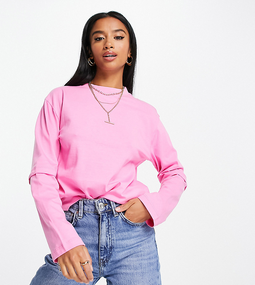 ASOS DESIGN Petite long sleeve double layer oversized t-shirt in pink