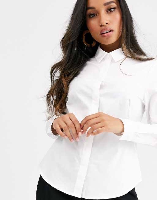 ASOS DESIGN long sleeve fitted shirt in white