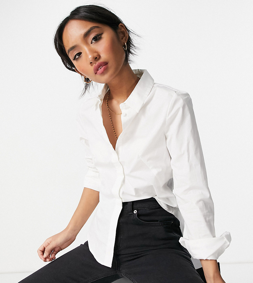 ASOS DESIGN Petite long sleeve fitted shirt in white