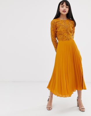 asos design long sleeve lace top prom midi dress