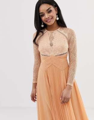 asos orange pleated maxi dress