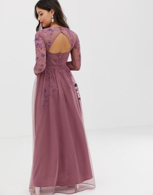 Asos design tall long sleeve hot sale maxi dress in embroidered mesh