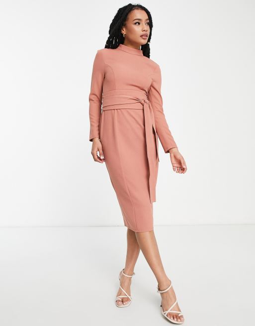 Asos design split sleeve midi dress with 2024 obi belt