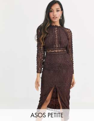 ASOS DESIGN long sleeve pencil dress in lace with geo lace trims