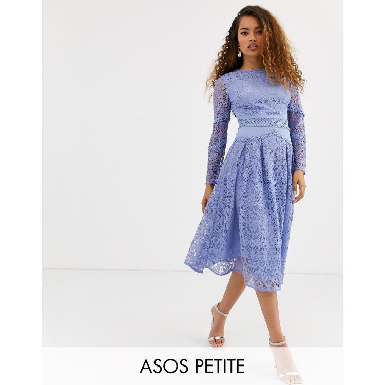 ASOS DESIGN Petite long sleeve prom dress in lace with circle trim details