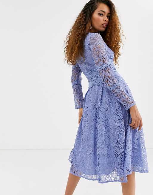 ASOS DESIGN Petite long sleeve prom dress in lace with circle trim details