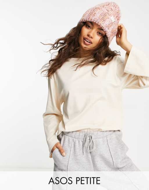 ASOS DESIGN Petite long sleeve t-shirt with wide sleeve in cream