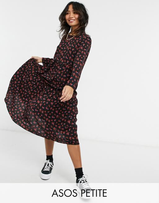 Black floral midi store dress with sleeves