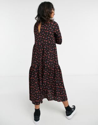 asos black floral midi dress