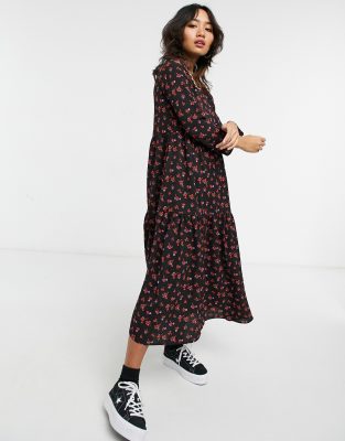 asos black floral midi dress