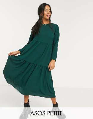 round neck long sleeve tiered midi dress