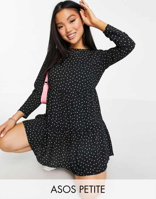 ASOS DESIGN Petite long sleeve tiered smock mini dress in black