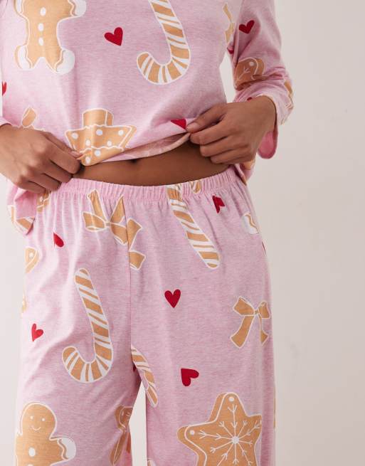 ASOS DESIGN Petite long sleeve top & wide leg pant pyjama set with sweets graphic, 4 of 4