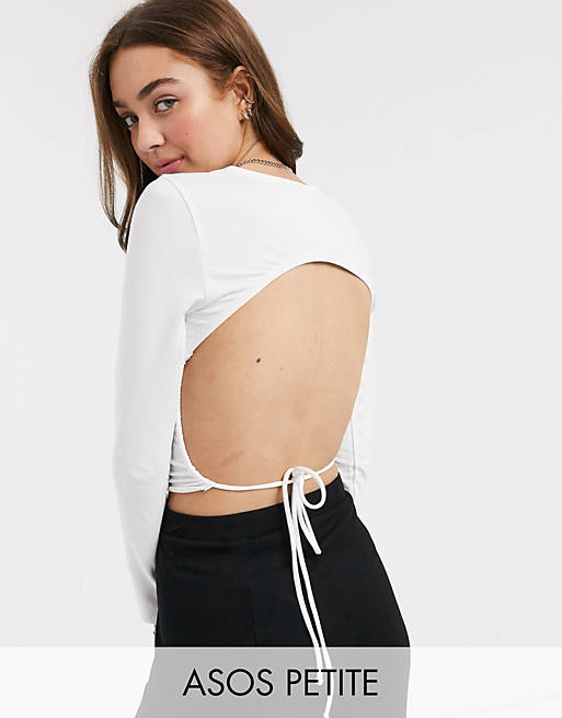 ASOS DESIGN Petite long sleeve top with open back and tie