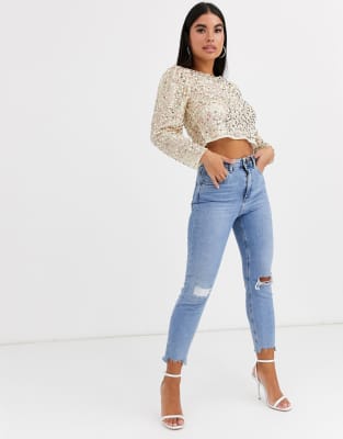 long sleeve top with sequin embellishment