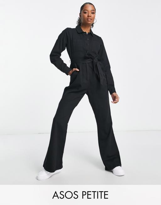 Petite Black Structured Ribbed Jumpsuit