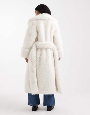 Asos Petite Asos Design Petite Longline Belted Faux Fur Coat In White