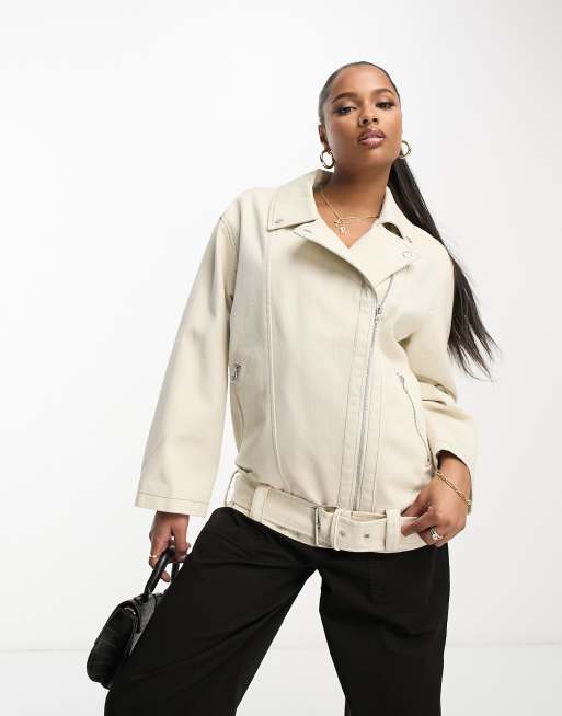 ASOS DESIGN longline oversized faux leather biker jacket in white