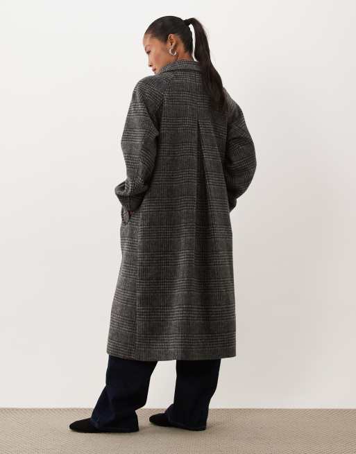 ASOS DESIGN Petite longline brushed wool blend top collar car coat in pow check, 2 of 4