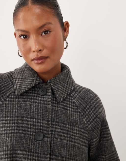 ASOS DESIGN Petite longline brushed wool blend top collar car coat in pow check, 3 of 4