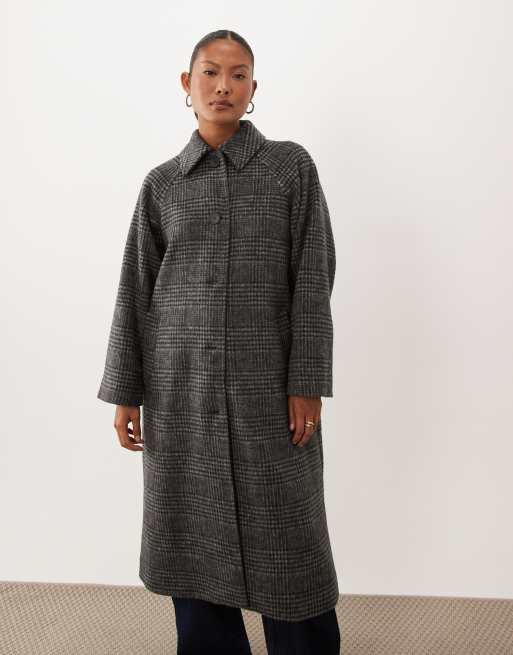 ASOS DESIGN Petite longline brushed wool blend top collar car coat in pow check, 4 of 4