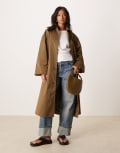 [ASOS Petite] ASOS DESIGN Petite longline car coat trench in khaki-Green S Khaki