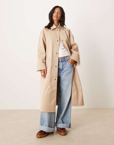ASOS DESIGN Petite longline car coat trench in stone - view 1