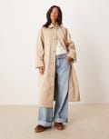 [ASOS Petite] ASOS DESIGN Petite longline car coat trench in stone-Neutral XS Camel