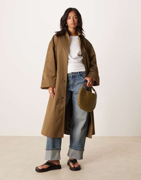 ASOS DESIGN Petite longline car coat trench khaki - view 1