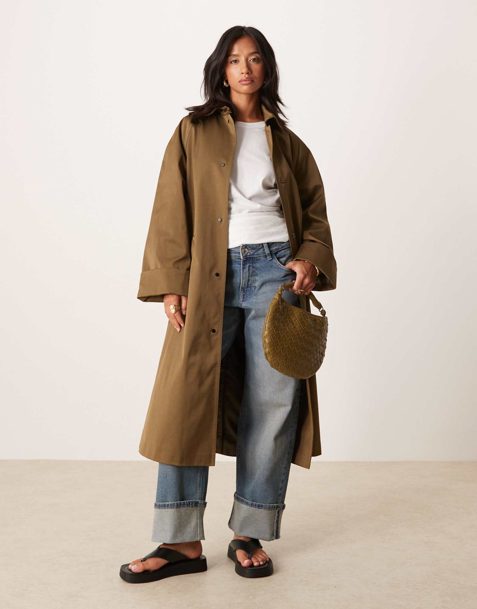 Удлиненный плащ-тренч ASOS DESIGN Petite цвета хаки