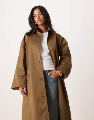 Asos Petite Asos Design Petite Longline Car Coat Trench Khaki-green In Green