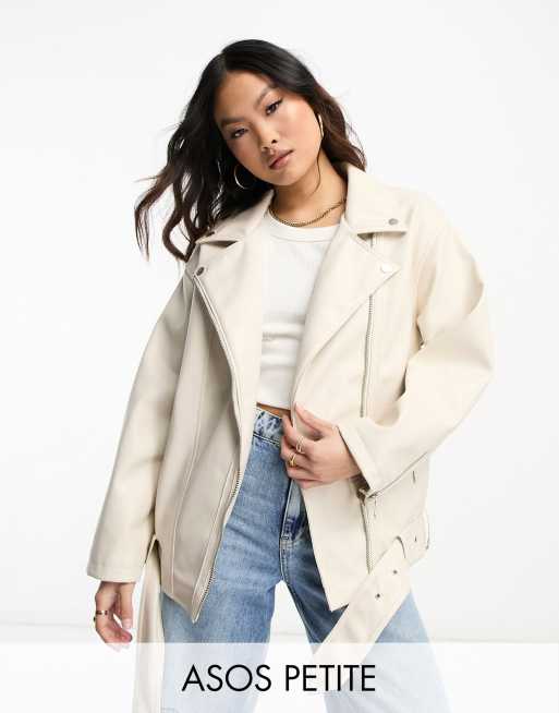 ASOS Design Faux Leather Biker Jacket Beige