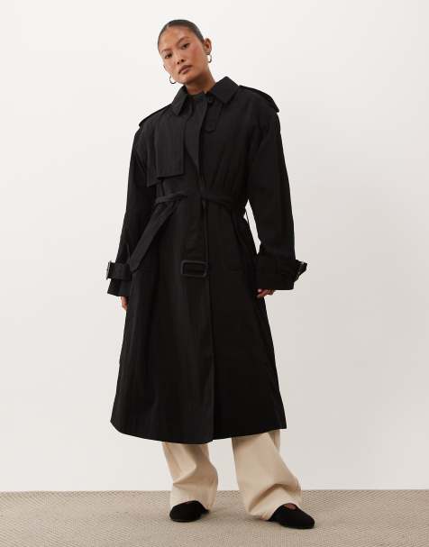 ASOS DESIGN Petite longline oversized trench coat in black - view 1